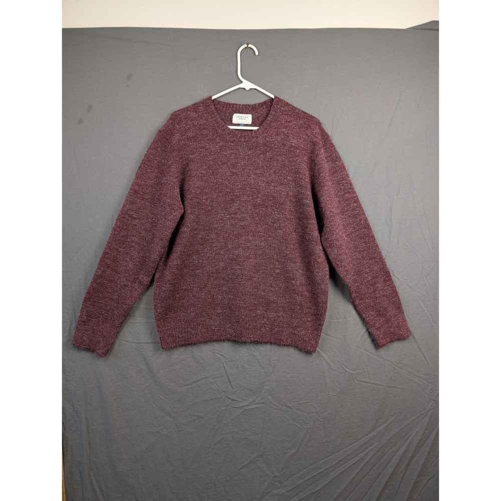American Eagle Mens Medium Maroon Fuzzy Crewneck Pullover Sweater